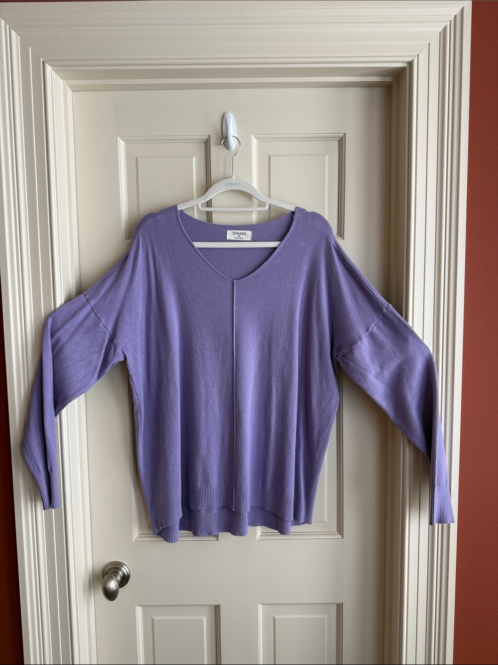 Zenana Outfitters Lavender V-Neck Lightweight Knit Sweater